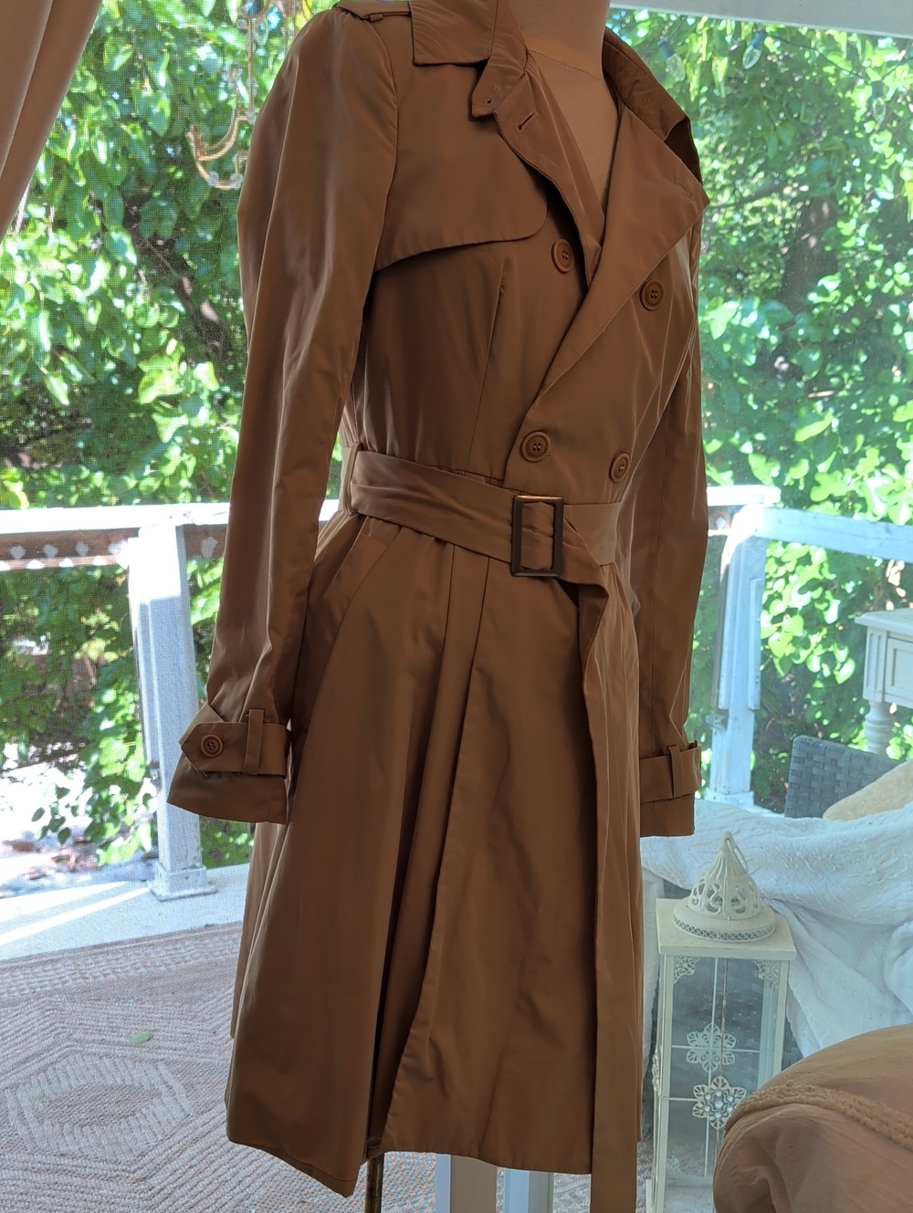 bebe Brown Double-Breasted Trench Coat with Belt